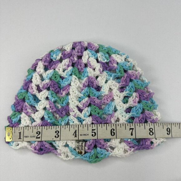 Handmade New Lacy Cloch Sugar 'n Cream in Beach‎ Ball Blue Knit Beanie - S/M - Picture 9 of 11